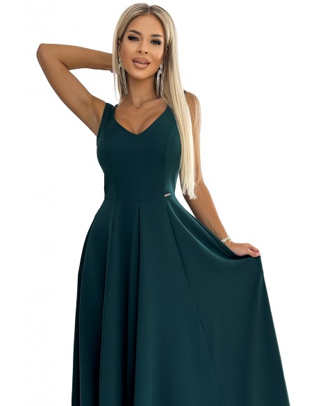  246-5 CINDY long elegant dress with a neckline - green 