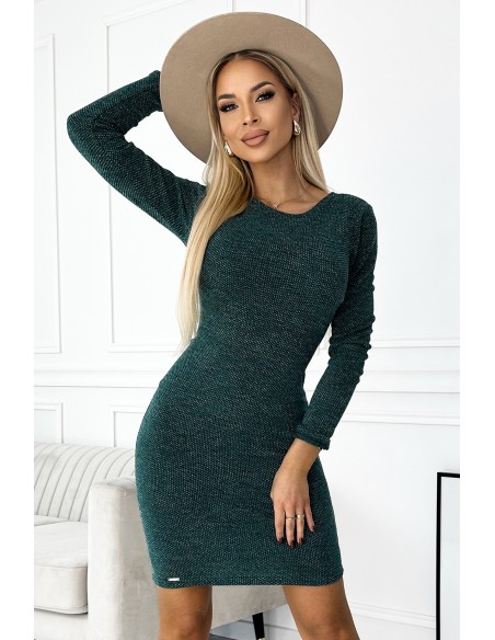  518-1 Comfortable sweater dress with a bow on the back - green 