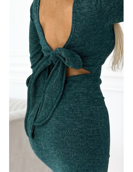  518-1 Comfortable sweater dress with a bow on the back - green 