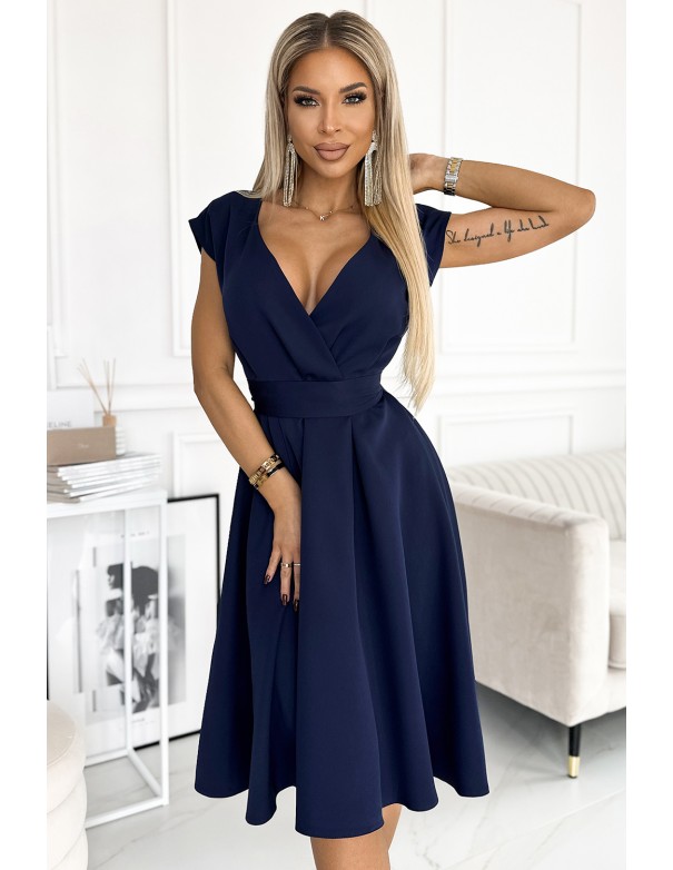  348-6 SCARLETT - flared dress with a neckline - dark blue 