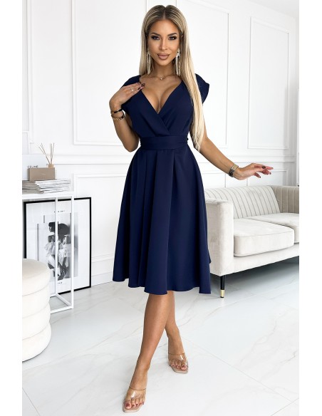  348-6 SCARLETT - flared dress with a neckline - dark blue 