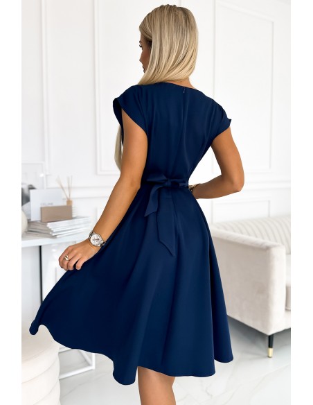  348-6 SCARLETT - flared dress with a neckline - dark blue 