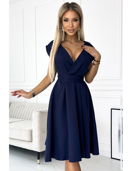  348-6 SCARLETT - flared dress with a neckline - dark blue 