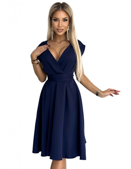  348-6 SCARLETT - flared dress with a neckline - dark blue 