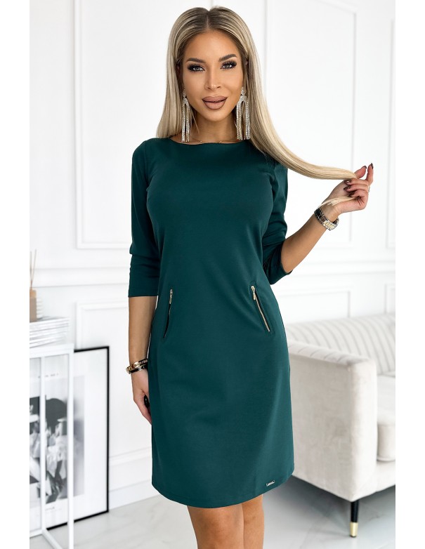  420-5 MARY Dress with gold zippers - green 