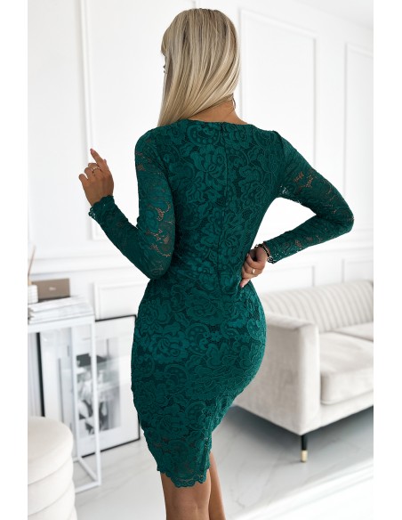  170-12 Lace dress with a neckline and long sleeves - green 