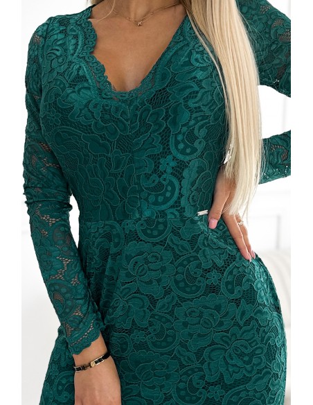  170-12 Lace dress with a neckline and long sleeves - green 