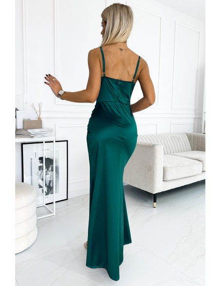  526-1 Corset maxi long satin dress with straps - green 