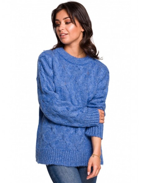 BK038 Pleated knit pullover sweater - blue