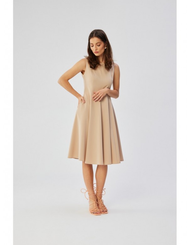 S358 Sleeveless fit and flare dress - beige