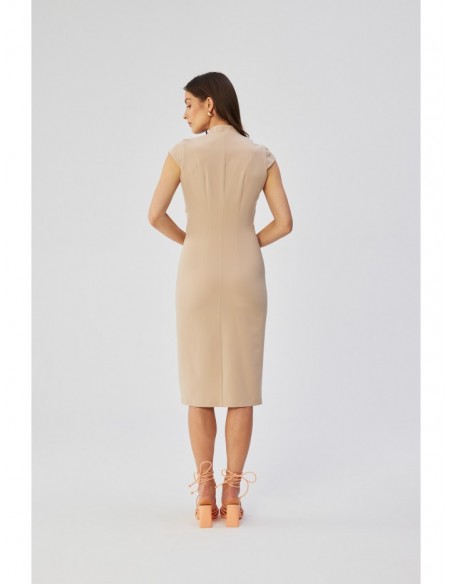 S359 V-neck dress with enverted pleat - beige