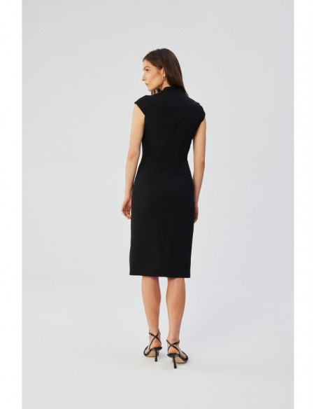 S359 V-neck dress with enverted pleat - black