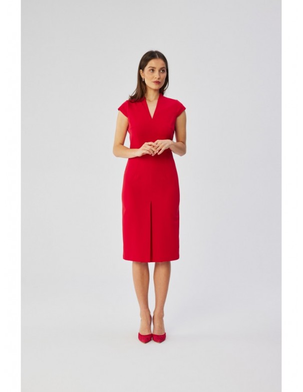 S359 V-neck dress with enverted pleat - red