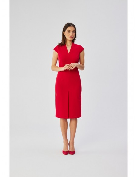 S359 V-neck dress with enverted pleat - red