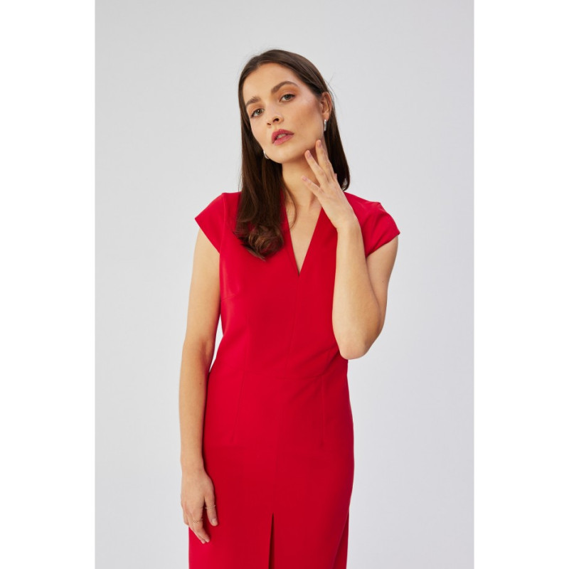 S359 V-neck dress with enverted pleat - red 2
