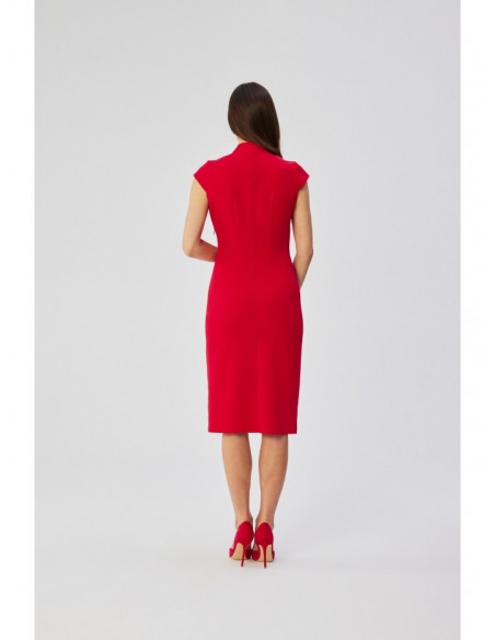 S359 V-neck dress with enverted pleat - red