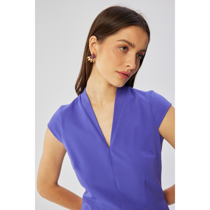 S359 V-neck dress with enverted pleat - violet 2