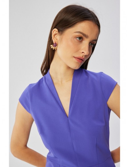 S359 V-neck dress with enverted pleat - violet