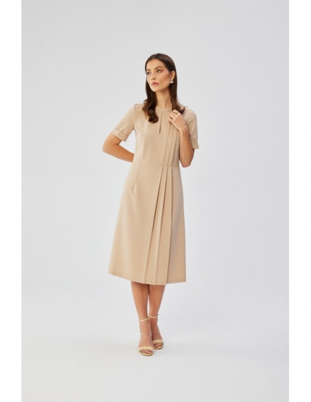 S361 Shift dress with pleats on the side - beige