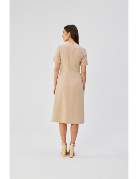 S361 Shift dress with pleats on the side - beige