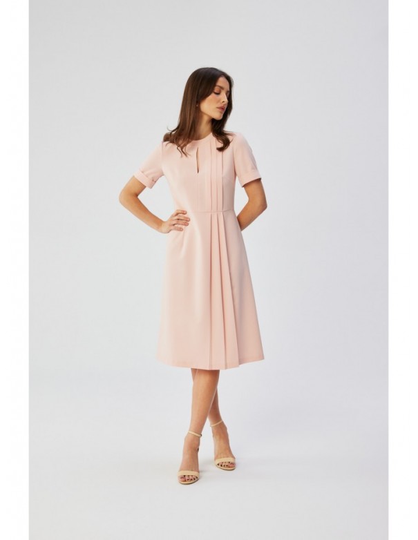 S361 Shift dress with pleats on the side - powder