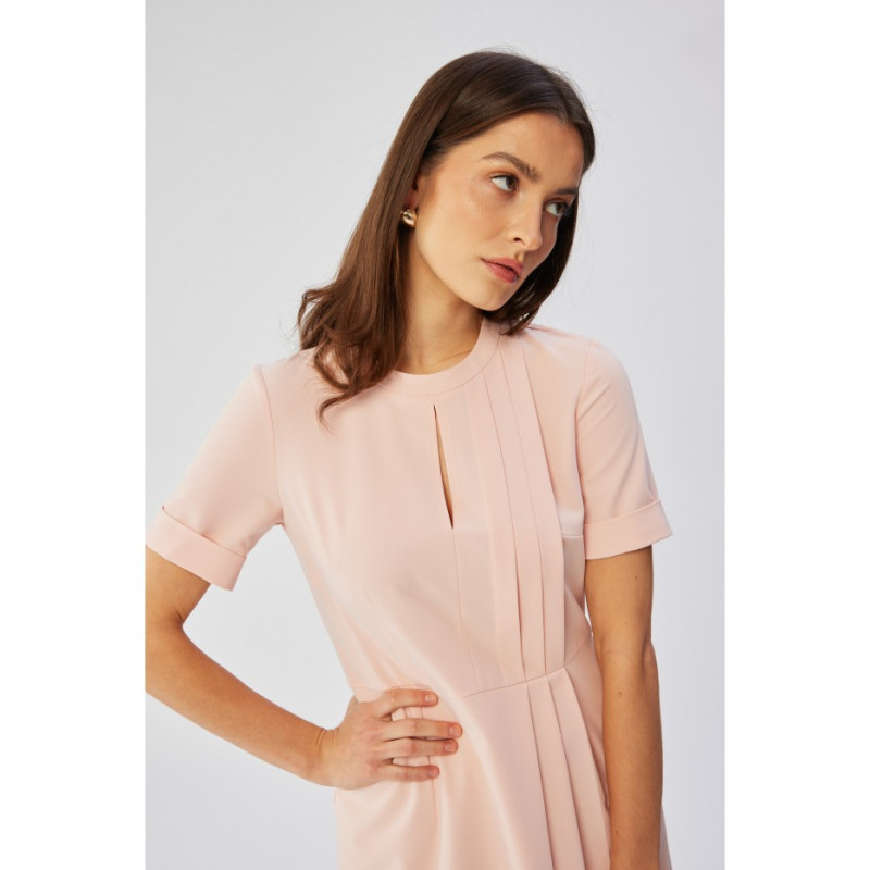 S361 Shift dress with pleats on the side - powder 2