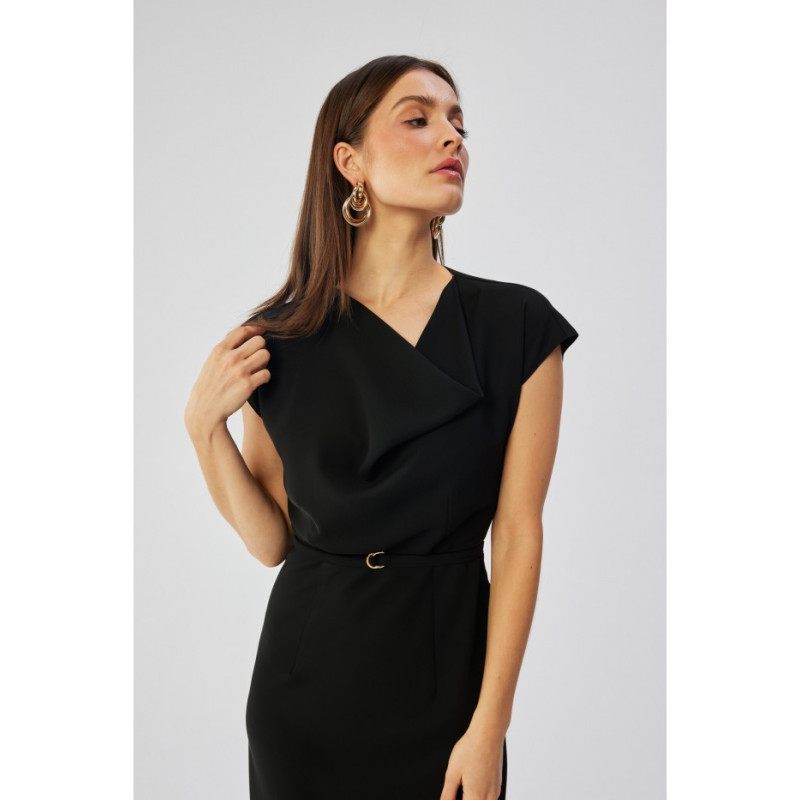 S362 Asymmetrical sheath dress with cowl neckline - black 2