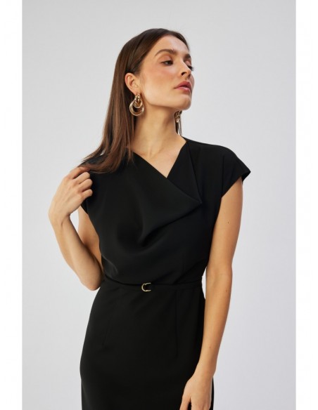 S362 Asymmetrical sheath dress with cowl neckline - black