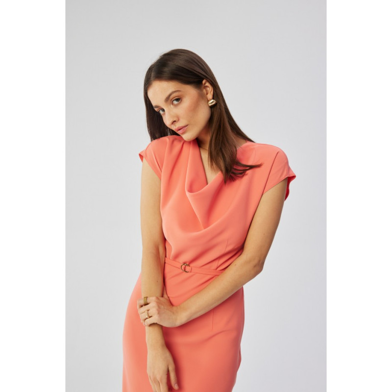 S362 Asymmetrical sheath dress with cowl neckline - orange 2