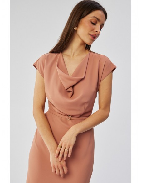 S362 Asymmetrical sheath dress with cowl neckline - rose