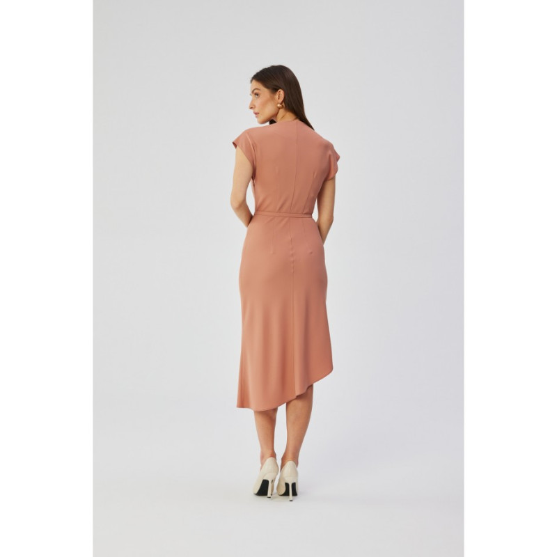 S362 Asymmetrical sheath dress with cowl neckline - rose 2