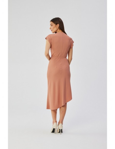 S362 Asymmetrical sheath dress with cowl neckline - rose