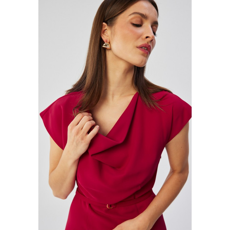 S362 Asymmetrical sheath dress with cowl neckline - plum 2