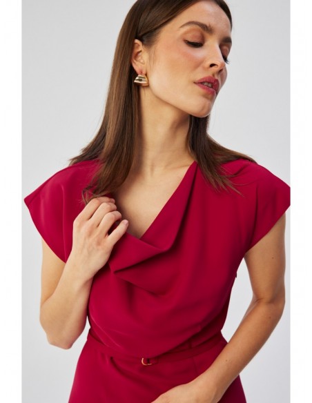 S362 Asymmetrical sheath dress with cowl neckline - plum