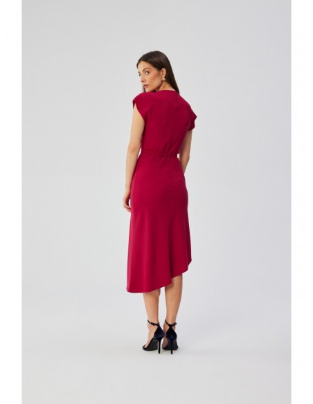 S362 Asymmetrical sheath dress with cowl neckline - plum