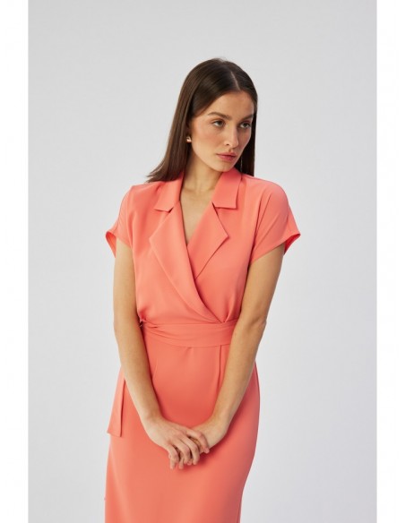 S363 Shirt dress with a tie belt - orange