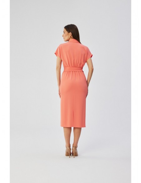 S363 Shirt dress with a tie belt - orange