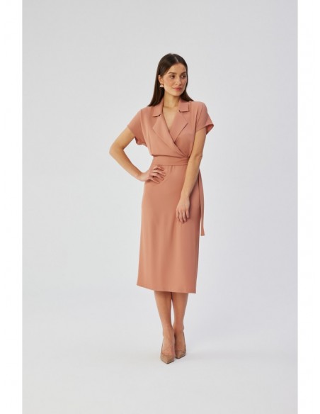 S363 Shirt dress with a tie belt - rose