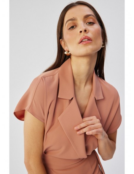 S363 Shirt dress with a tie belt - rose