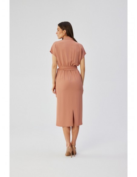 S363 Shirt dress with a tie belt - rose