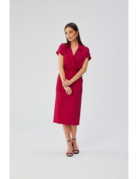 S363 Shirt dress with a tie belt - plum