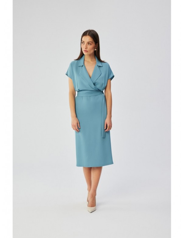 S363 Shirt dress with a tie belt - sky blue