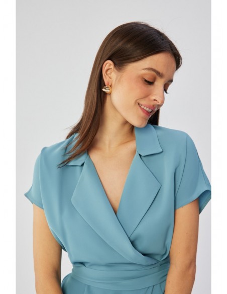 S363 Shirt dress with a tie belt - sky blue