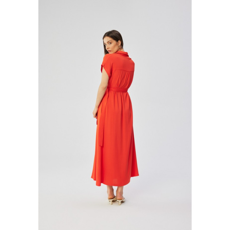 S364 Viscose maxi shirt dress - coral 2