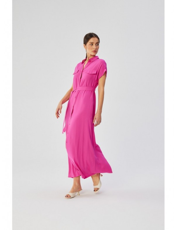 S364 Viscose maxi shirt dress - lilac