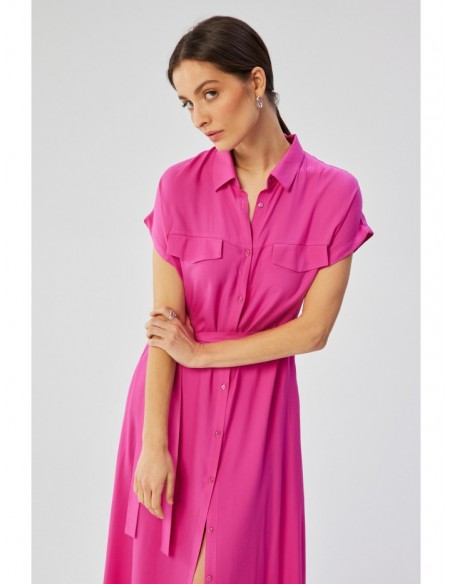 S364 Viscose maxi shirt dress - lilac