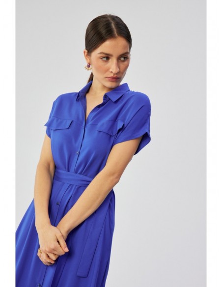 S364 Viscose maxi shirt dress - blue