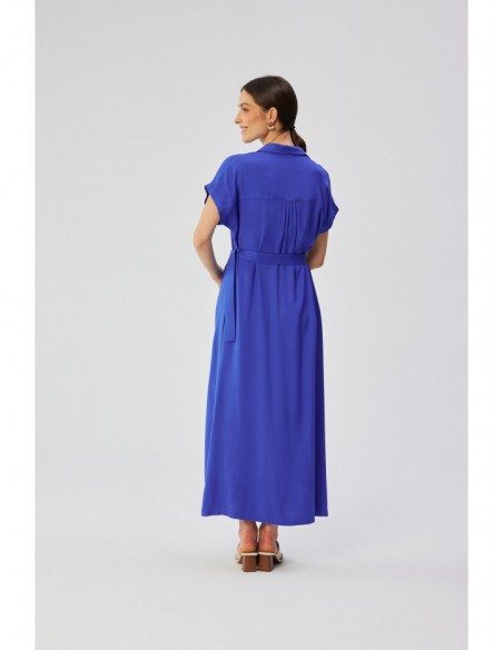 S364 Viscose maxi shirt dress - blue