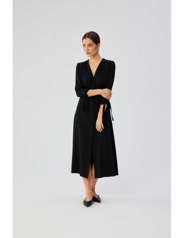 S365 Viscose A-line dress with tie sleeves - black