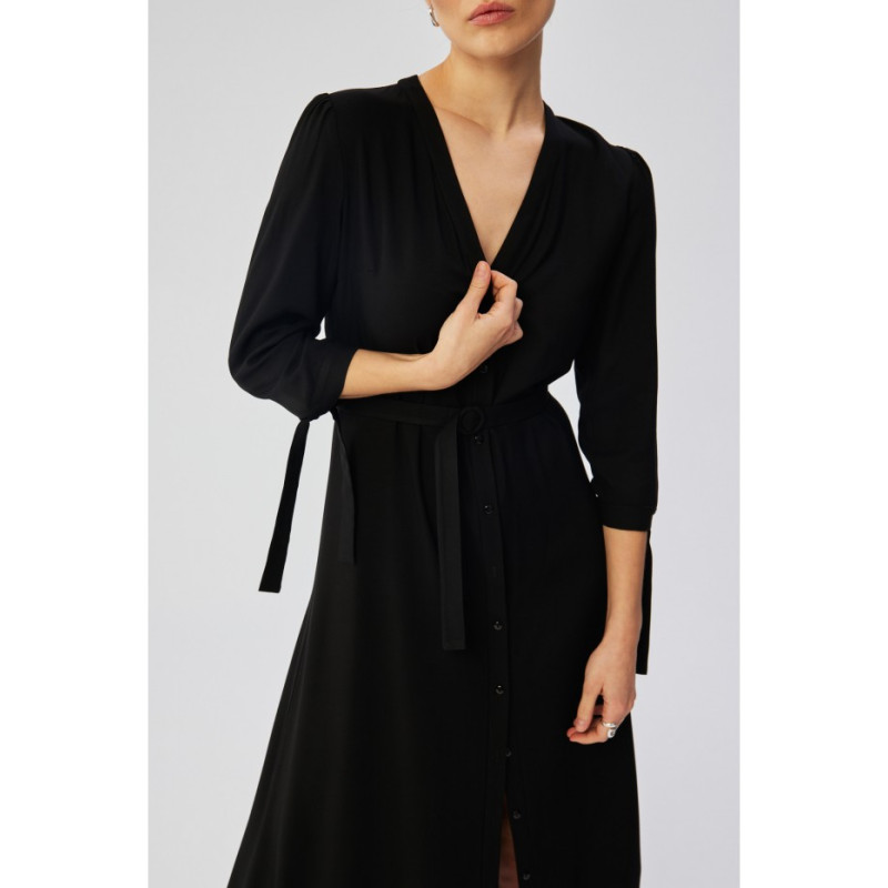 S365 Viscose A-line dress with tie sleeves - black 2